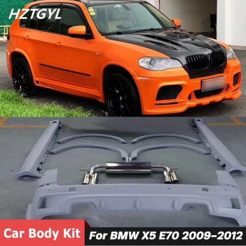 HM Type PU Unpainted Front Rear Bumper Side Skirts Wheel Eyebrows Car Body Kit With Exhausts For BMW X5 E70 Tunging 2009-2012
