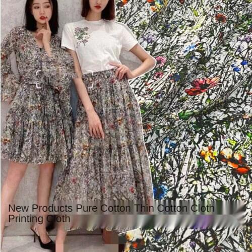 2021 Spring New Cotton Digital Printing Clothing Fabric Grass Flower Advanced Custom Shirt Skirt Fabric