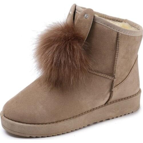 Winter New Ladies Snow Boots High Quality Cute Fluffy Fur Ball Warm Suede Wild Comfortable Non-slip Classic Womens Shoes B25-88