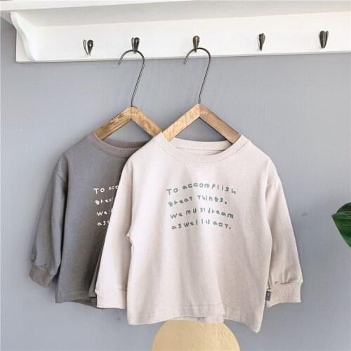 2020 Autumn New Korean Style Unisex Children Loose T-shirts Letter Printed Long Sleeve Tops Toddlers Kids Casual Sweatshirt Tees
