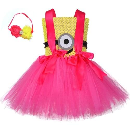 Big Eye Little Yellow Man Tutu Dress Girls Party Princess Dress Kids Halloween Holiday Anime Cartoon Characters Cosplay Costume