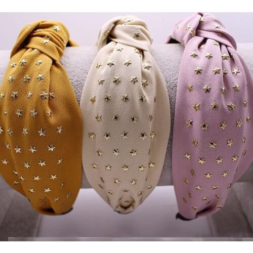 SUmmer Satin Bohemian Center Knot Hairband With Gold Star Stamping Handmade Headband Hair Accessories