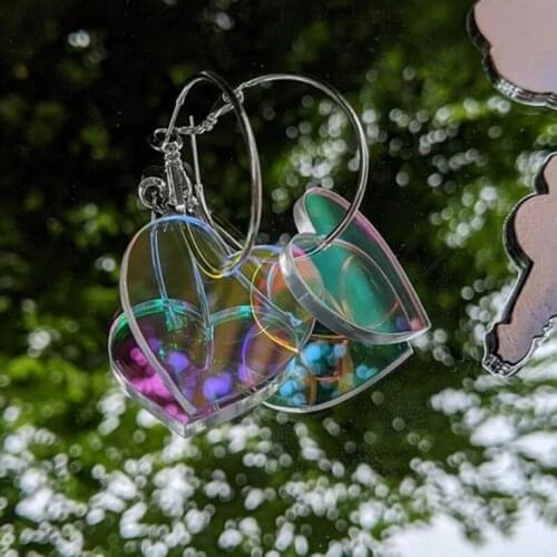 Simple Iridescent Heart Hoops Dangle Earrings Statement cute Earrings