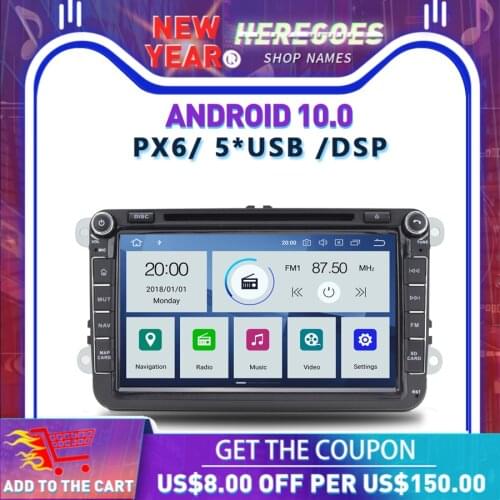 PX6 IPS DSP Android 10 4G RAM + 64G ROM Radio Bluetooth 5.0 Map Wifi TPMS DAB Car DVD GPS Player For VW POLO GOLF PASSAT B5 B6
