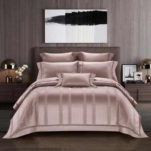 Svetanya Luxurious Mauve Pink Stripes Satin 100S Egyptian Cotton Duvet Cover Set Jacquard Queen King Bedlinens Fitted Sheet