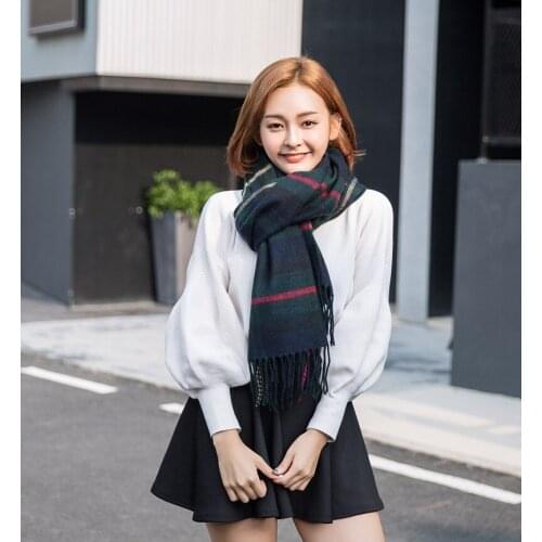 2020 plaid scarf faux cashmere shawl women winter warm plaid shawl cloak thick blanket fringed scarf holiday gift