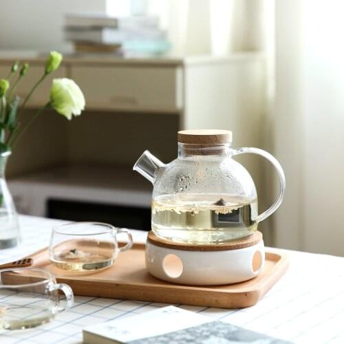 1L/1.8L Large Capacity Drinkware Glass Teapot Teaware Tea Pot Heat-Resistant Kettle Wooden Lid Home Office Coffee Bar Supplier