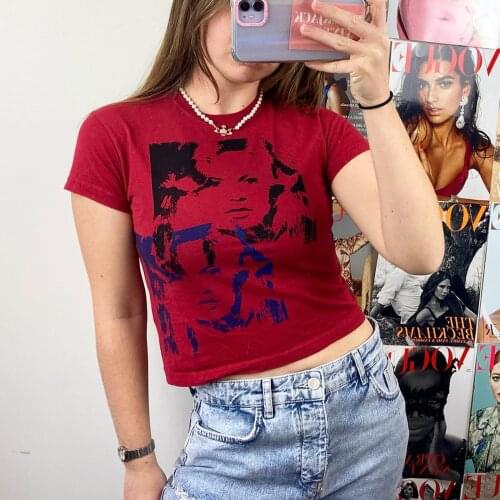 Women’s Tube Top Summer Camis Short Sleeve Womens T-shirt Fashion Portrait Printing Slim Fit Exposed Navel Tops Portrait Style