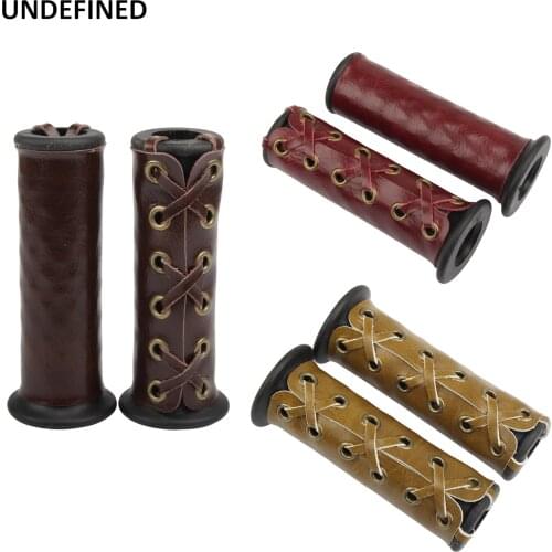 Universal Motorcycle Retro ​Handle Hand Grip Throttle Covers Grips Heavy Duty PU Leather Sheath For Harley Cafe Racer Bobber