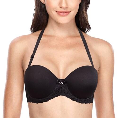 VOGUESECRET Sexy Lace Bras For Women Underwire Strapless Halter Bra Unlined Unpadded Cups 32 34 36 38 40 42 44 46 B C D E F G