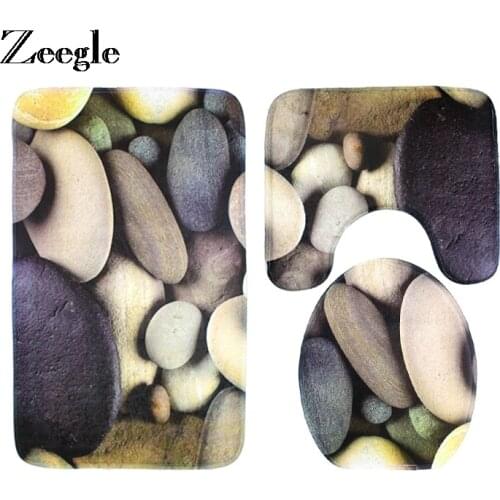 Zeegle 3Pcs/set Bathroom Carpets Set Toilet Rugs Ocean World Flannel Bath Mats Rug Shower Foot Pads Home Decor Bathroom Products