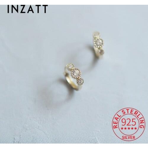 INZATT Real 925 Sterling Silver Zircon Round Hoop Huggies 14k Gold Earrings For Women Hiphop Fine Jewelry Drop Shipping