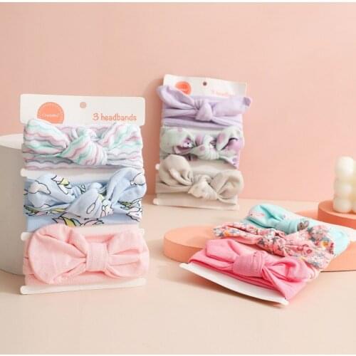 3Pcs/Set Sweet Lace Rabbit Ear Baby Headband Floral Bowknot Newborn Girl Hair Band Soft Cotton Elastic Infant Toddler Headwear