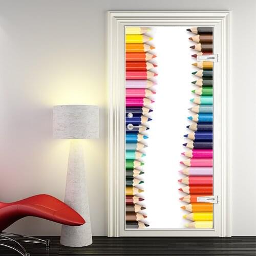 3D Rainbow Pencil Door Sticker Vinyl Adhesive Waterproof Removable Wallpaper Poster DIY Room Bedroom Decoration Mural Home Decal