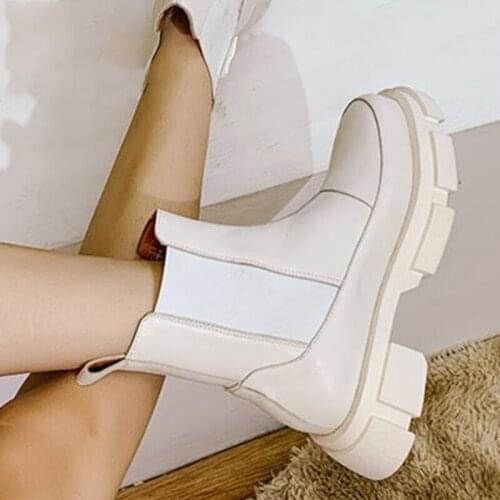 Real Leather Women Ankle Boots Fashion Platform Warm Fur High Heel Winter Shoes Woman Casual Footwear Size 35-40 Chunky Boots
