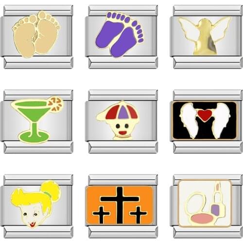 Hapiship New Original Daisy Cross Angle Footprint Boy Italian Links Charm Fit 9mm Stainless Steel Bracelet Jewelry Making DJ093