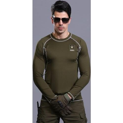 Outdoor Hiking Quick Dry male Long Tops Shirts Tactical High Elastic Breathable Underwear Bodybuilding Long Sleeve Men