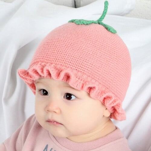 Baby Hat Autumn Winter Strawberry Knitted Baby Wool Hat New Lace Ferrule Child Knit Cap Baby Winter Hat Baby Cap