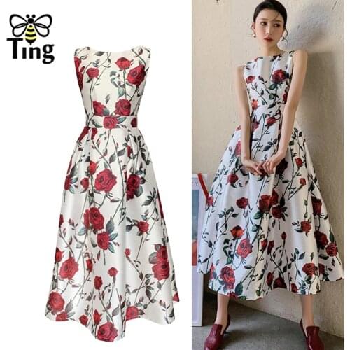 Tingfly Runway Designer Vogue Rose Flower Elegant Party Dinner Dresses Retro Ball Gowns Women Tea Length Cottagecore Prom Robes