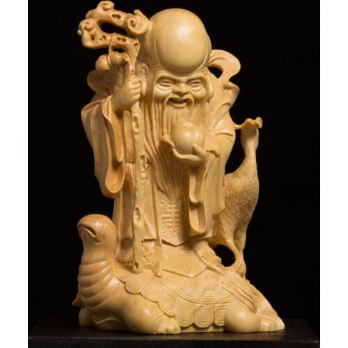 Crane Longevity Shou Xing Swan Statue Wood Carving Crafts Solid Wood Home Decoration Older Birthday Gift