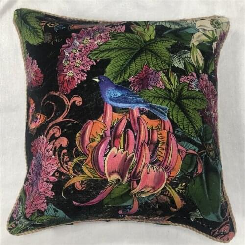 Cotton Canvas Digital Printing Square Robin Throw Hemp Rope Cushion Case Piped Pillowcase Linen Piping