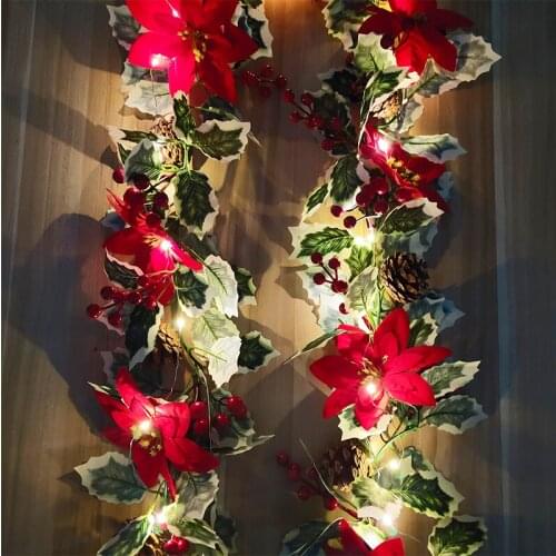Artificial Plants LED Leaf Flower Garland Christmas Vine Wall Hanging Rattan For Home Living Room Decoration Christmas Wedding