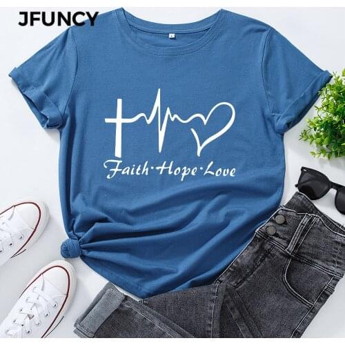 JFUNCY Plus Size Womens T Shirt 100% Cotton Short Sleeve T-shirt Creative Graphic Print Tees Female Tshirt Woman Tops