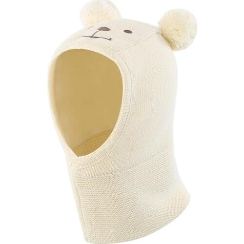 Connectyle Baby Toddler Boys Girls Cute Kids Winter Hats Warm Windproof Knit Scarf Hood Fleece Hat With Pom