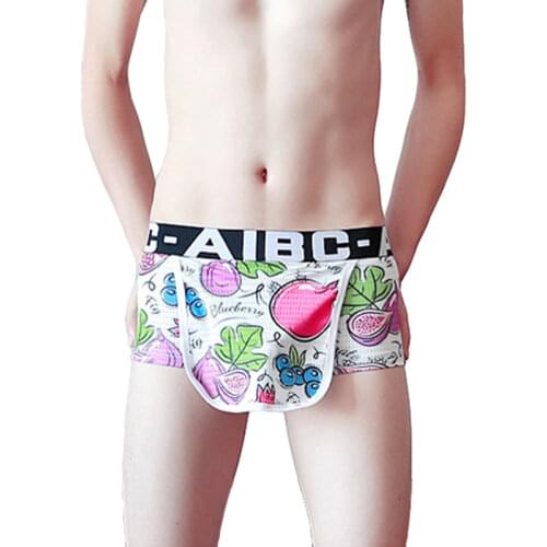 Men underwear boxer men cueca masculina boxershorts men fruit printing mesh hole breathable cuecas men underwear gay boxer homme
