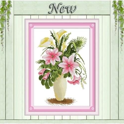 Lily flower vase paintings 11CT patterns printed on the canvas DMC 14CT chinese Cross Stitch diy Needlework Sets Embroidery kits