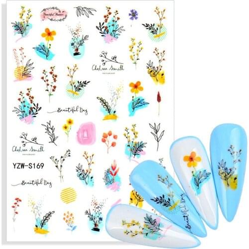 1 Sheet Stickers For Nails Flowers Leaves Designs Sliders Nail Art Decorations Decal Manicure Self-adhesive Polish Foils Tip