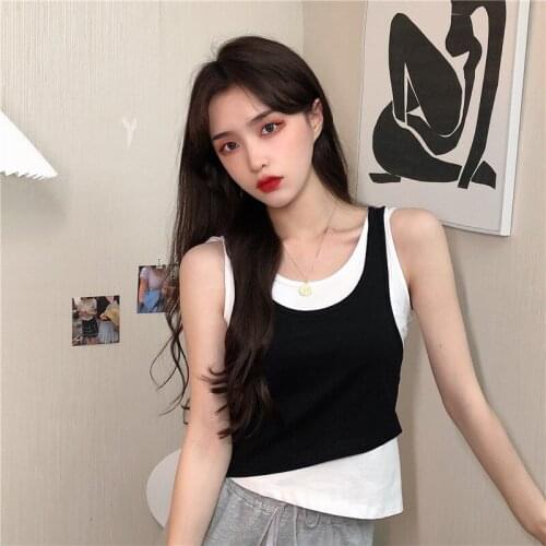 2021 News T-Shirt Womens Wear Popular Female Clothes Summer Student Tops Casual Fake Two Bottomed Vests