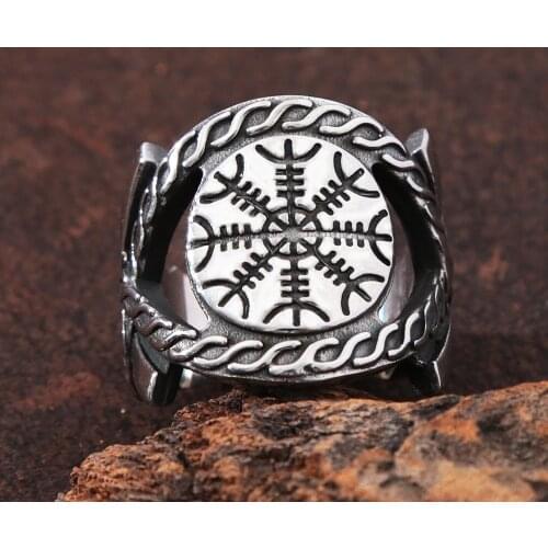 New Stainless Steel Viking Compass Ring For Men Nordic Retro Celtics Knot Viking Ring Fashion Biker Amulet Jewelry Gift