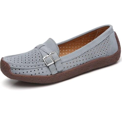 New Women Flats Genuine Leather Female Hollow Out Casual Breathable Soft Fashion Non-slip Comfortable Lightweight Mother Shoes