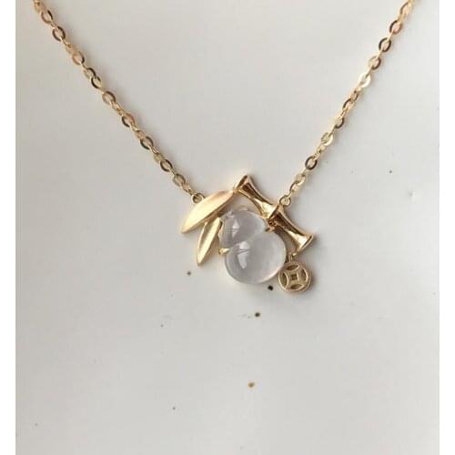 Original new natural white ice chalcedony bamboo leaf gourd pendant necklace elegant charm creative retro female silver jewelry