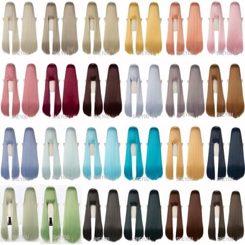 100cm Long Straight Cosplay Wig Heat Resistant Synthetic Hair Anime Party Wigs 48 Colors Colourful Solid Color Wigs + Wig Cap