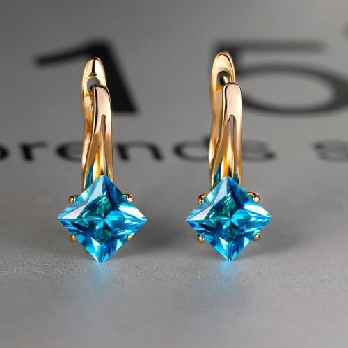 Simple Blue Diamonds Square Stud Earrings For Women Men Princess Crystal Wedding Ear Studs Vintage Bone Earring Mom Jewelry