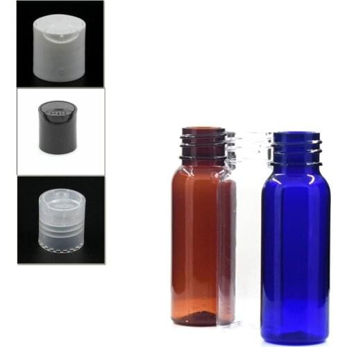 20ml empty amber/clear PET Plastic Bottles with transparent/black/white disc-top cap X 10