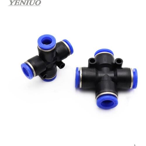 PZAG" Pneumatic Air Fitting 4 6 8 10 12mm OD Hose 4-Way Cross Shaped Splitter Push in Pneumatic Tube Connector Quick Fittings