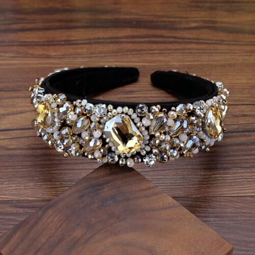 Handmade Luxurious Gold Full Crystal Beaded Baroque Headband Rhinestone Hairbands For Women Wedding Charming Hair Accessories