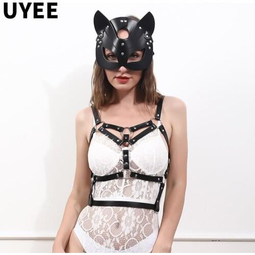UYEE Sexy Erotic Lingerie Women Bondage Harness Bra Belt Goth Accesories Fashion Leather Garter Underwear Large Size Suspenders