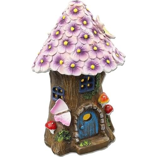 Fairy Garden House Solar Garden Statues Sculpture Miniature Figurine Treehouse Decor Lawn Yard Ornaments Decoration