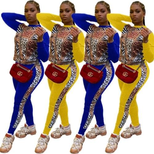 In stock High Quality Leopard Long Sleeves 2020 Womens Winter Clothing Two Piece Sets Women 2 Piece Set Clothing