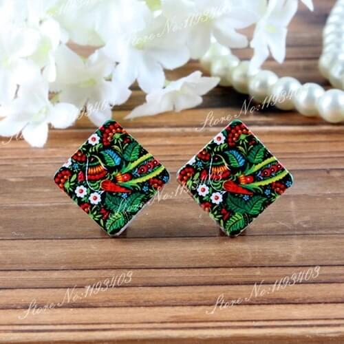 Bird Square Shape High Quality Photo Wood Laser Cut Cabochon to make Rings, Earrings, Bobby pin,Necklaces, Bracelets