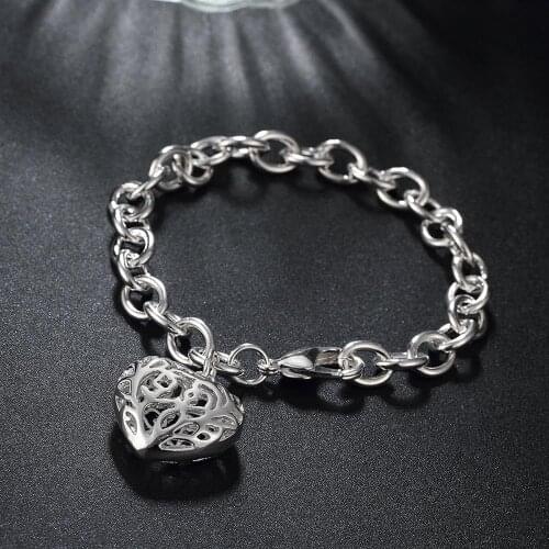 Romantic Beautiful hollow heart chain 925 sterling silver Bracelet for woman Popular fine jewelry Wedding party Christmas gifts