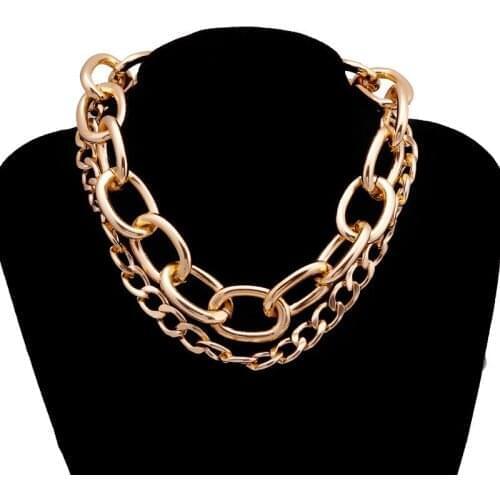 2021 New Double Layered Punk Rock Big Chain Choker Necklace For Women Thick Link Collar Clavicle Statement Jewelry Gift Women