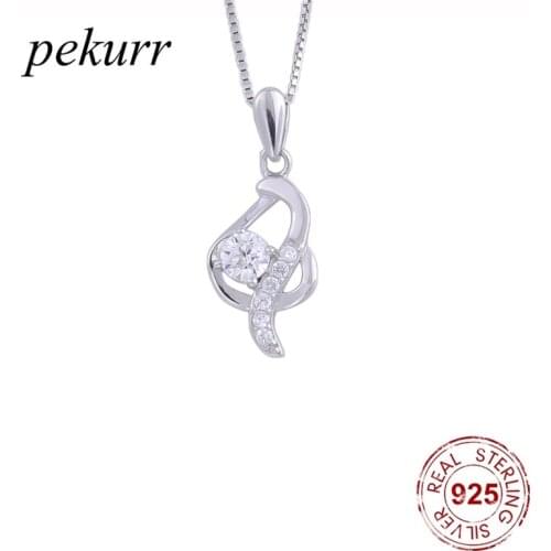 Pekurr 925 Sterling Silver Crystal Lace WaterDrop Necklaces For Women Zircon Ribbon Pendants Choker Wedding Fashion Jewelry