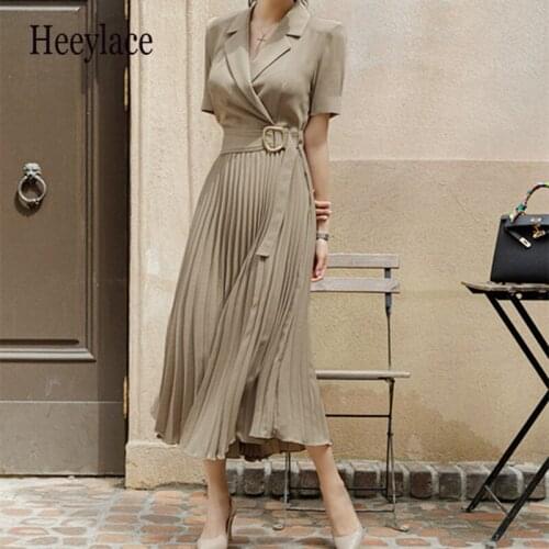 2021 Summer New Women Short Sleeve Office Lady Work Wear Elegant Female Lace-Up Midi Dress Vestidos