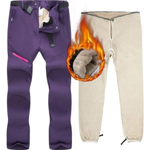 Winter Men Women Outdoor Hiking Pants Thick Warm Lambskin Snow Ski Pant Detachable Two-piece Windproof Waterproof Snowboard Pant