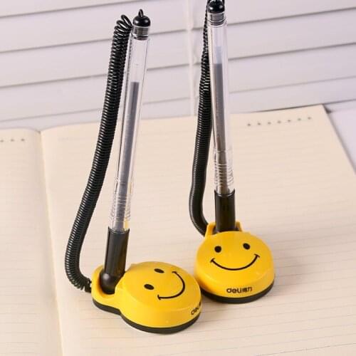 10Pcs Yellow Smile Face Desk Registration Pen Counter Sticky Table Rotatable Gel Pen Signature Black Ink Office School Deli 6793